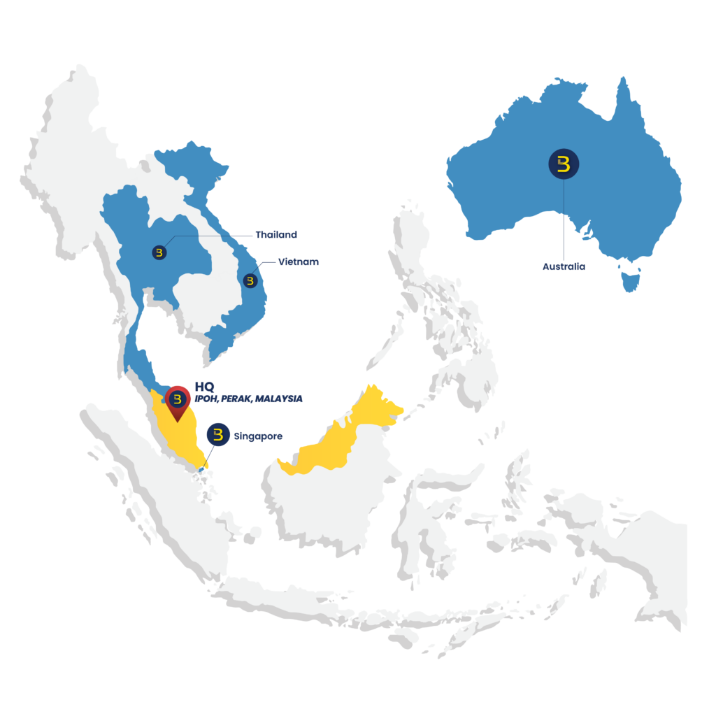 a map of Southeast Asia showing BIG POS System presence in Australia, Thailand, Malaysia, Vietnam, and Singapore