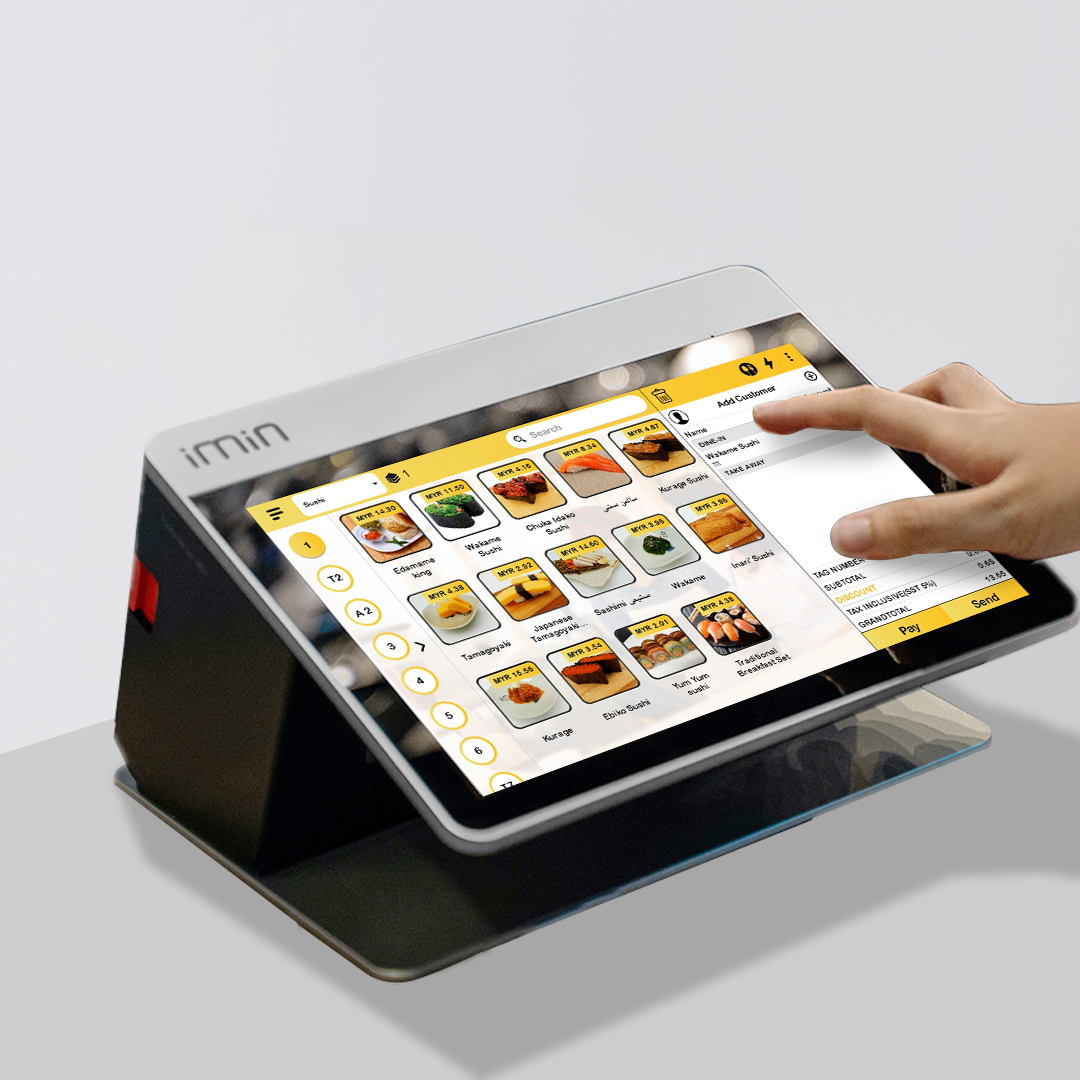 tablet displaying menu with touchscreen functionality