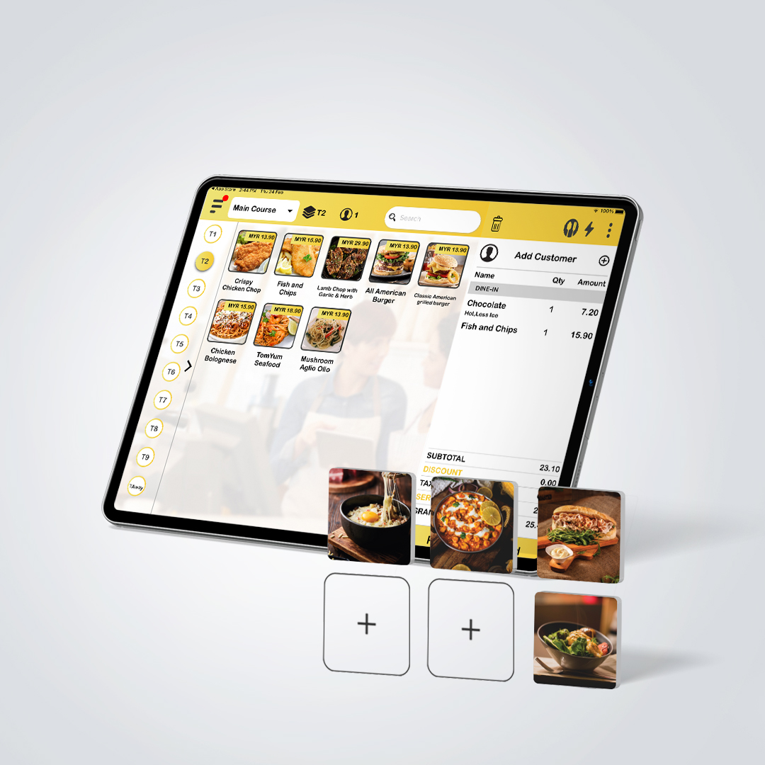 iPad pos system showing customizing menus and food options